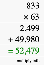 How to calculate 833 times 63 using long multiplication
