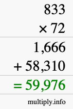 How to calculate 833 times 72 using long multiplication