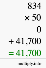 How to calculate 834 times 50 using long multiplication