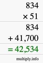 How to calculate 834 times 51 using long multiplication