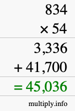 How to calculate 834 times 54 using long multiplication