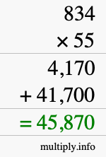 How to calculate 834 times 55 using long multiplication