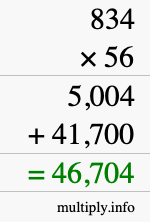 How to calculate 834 times 56 using long multiplication