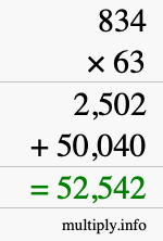 How to calculate 834 times 63 using long multiplication