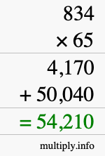 How to calculate 834 times 65 using long multiplication