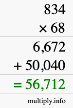 How to calculate 834 times 68 using long multiplication
