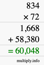 How to calculate 834 times 72 using long multiplication