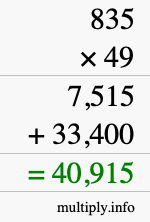 How to calculate 835 times 49 using long multiplication