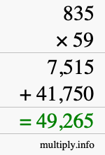 How to calculate 835 times 59 using long multiplication