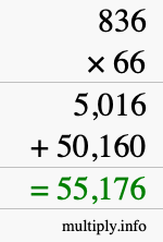 How to calculate 836 times 66 using long multiplication