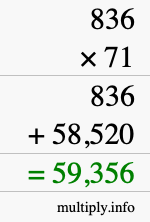 How to calculate 836 times 71 using long multiplication