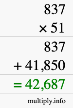 How to calculate 837 times 51 using long multiplication