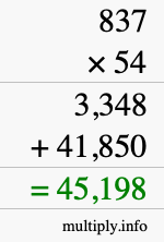How to calculate 837 times 54 using long multiplication