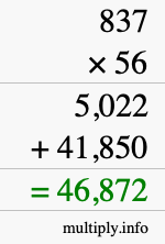 How to calculate 837 times 56 using long multiplication