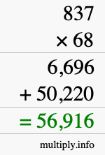 How to calculate 837 times 68 using long multiplication