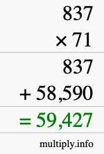 How to calculate 837 times 71 using long multiplication