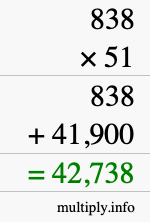 How to calculate 838 times 51 using long multiplication
