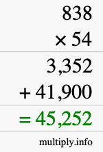 How to calculate 838 times 54 using long multiplication