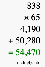 How to calculate 838 times 65 using long multiplication