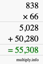 How to calculate 838 times 66 using long multiplication How to calculate 838 times 66 using long multiplication