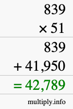 How to calculate 839 times 51 using long multiplication