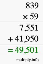 How to calculate 839 times 59 using long multiplication