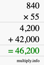 How to calculate 840 times 55 using long multiplication