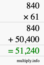 How to calculate 840 times 61 using long multiplication