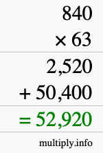 How to calculate 840 times 63 using long multiplication