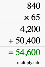 How to calculate 840 times 65 using long multiplication