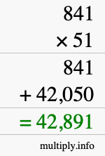 How to calculate 841 times 51 using long multiplication