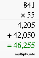 How to calculate 841 times 55 using long multiplication