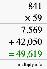 How to calculate 841 times 59 using long multiplication