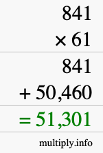 How to calculate 841 times 61 using long multiplication
