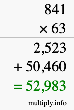 How to calculate 841 times 63 using long multiplication