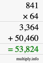 How to calculate 841 times 64 using long multiplication
