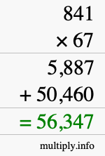 How to calculate 841 times 67 using long multiplication