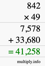 How to calculate 842 times 49 using long multiplication