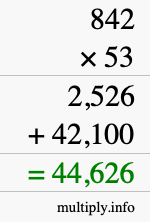 How to calculate 842 times 53 using long multiplication