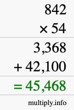 How to calculate 842 times 54 using long multiplication