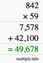 How to calculate 842 times 59 using long multiplication