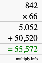 How to calculate 842 times 66 using long multiplication