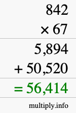 How to calculate 842 times 67 using long multiplication