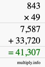 How to calculate 843 times 49 using long multiplication