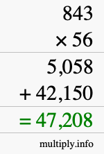 How to calculate 843 times 56 using long multiplication