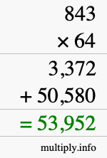 How to calculate 843 times 64 using long multiplication