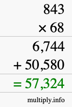 How to calculate 843 times 68 using long multiplication