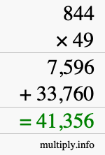 How to calculate 844 times 49 using long multiplication