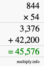 How to calculate 844 times 54 using long multiplication