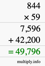 How to calculate 844 times 59 using long multiplication